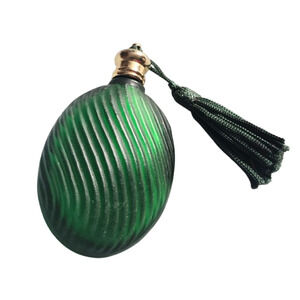 Vtg Frosted Glass Miniature Spiral Tassel Laydown Perfume Bottle